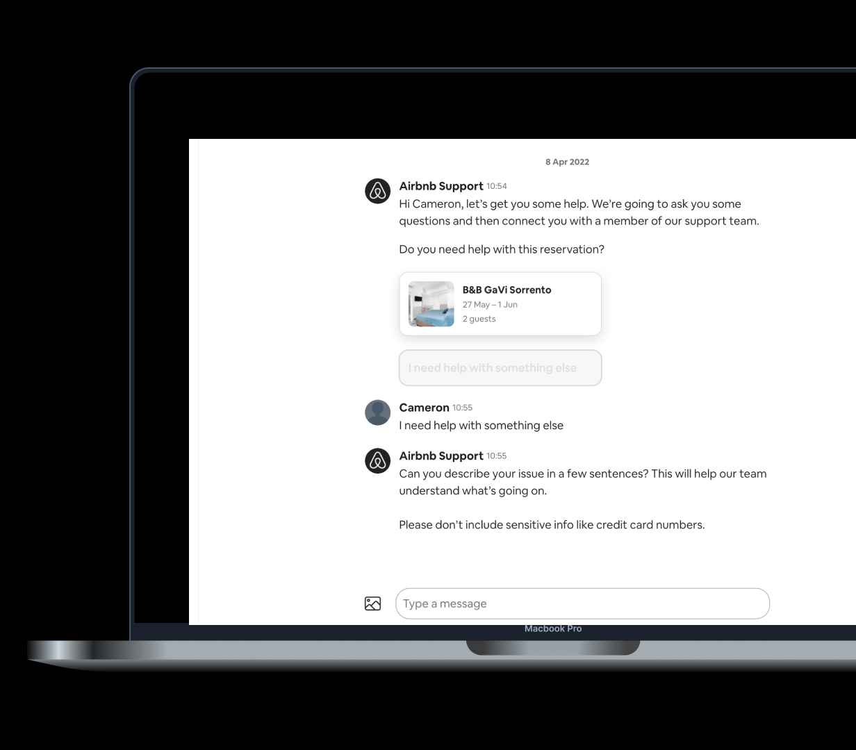 Airbnb chatbot on a MacBook